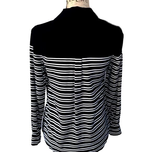 CHARTER CLUB white & black striped blouse SP - Picture 2 of 4